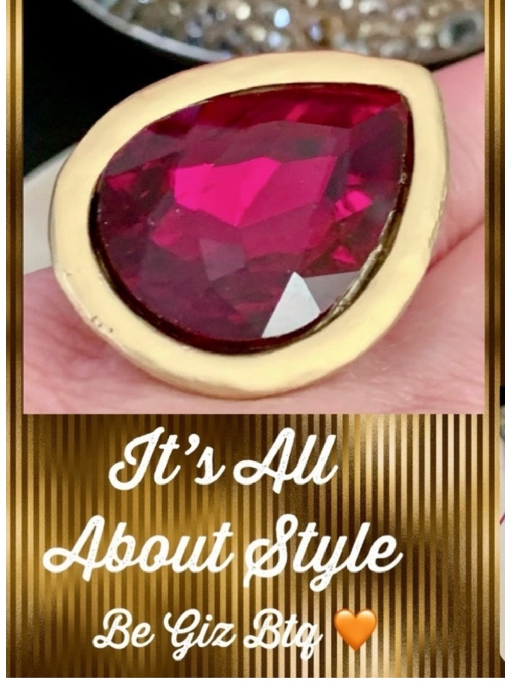🆕Turkish Jewelry Ring Gold Bath Over Metal With Stunning Red Crystal Stone